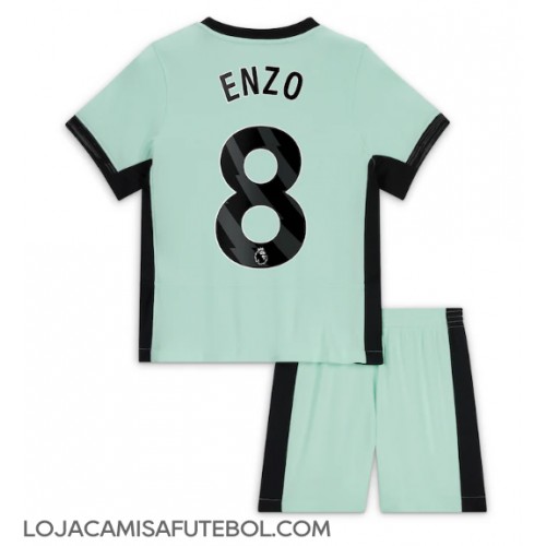 Camisa de Futebol Chelsea Enzo Fernandez #8 Equipamento Alternativo Infantil 2023-24 Manga Curta (+ Calças curtas)